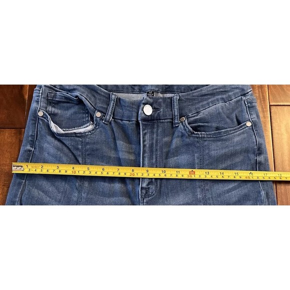 Eva Longoria Flare Distressed Slit Women’s Blue Denim Jeans Size 12 - Picture 12 of 16